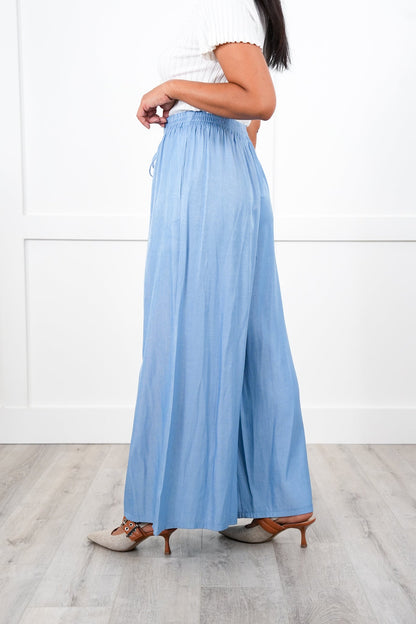 Elastic Waistband Wide Leg Pants with Pockets