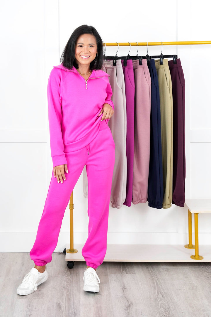 Door Buster! Plus/Reg Elastic Waist Scuba Knit Joggers with Ribbon Drawstring