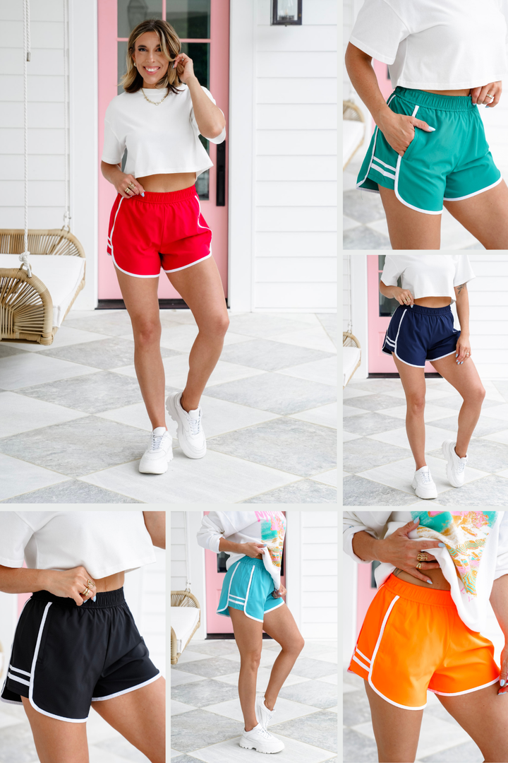 Solid Elastic Waistband Shorts with Stripe Detail
