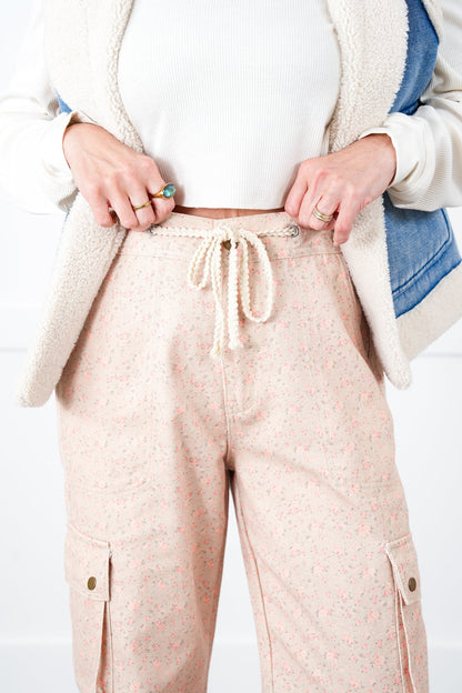 POL Floral Print Twill Joggers with Cargo Pockets