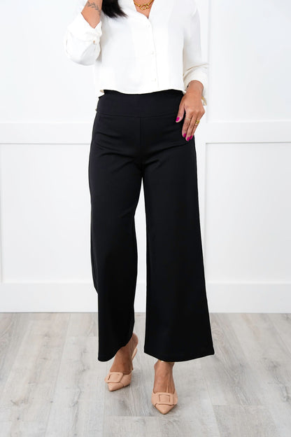 Door Buster! Plus/Reg Solid Double Knit Wide Leg Cropped Pull On Pants