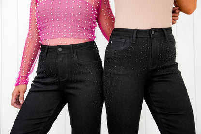 Judy Blue Frost Yourself High Rise Black Rhinestone Embellished Slim Jeans