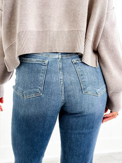 Judy Blue Here Comes The Sun Medium Wash High Rise Distressed Relaxed Fit Jeans