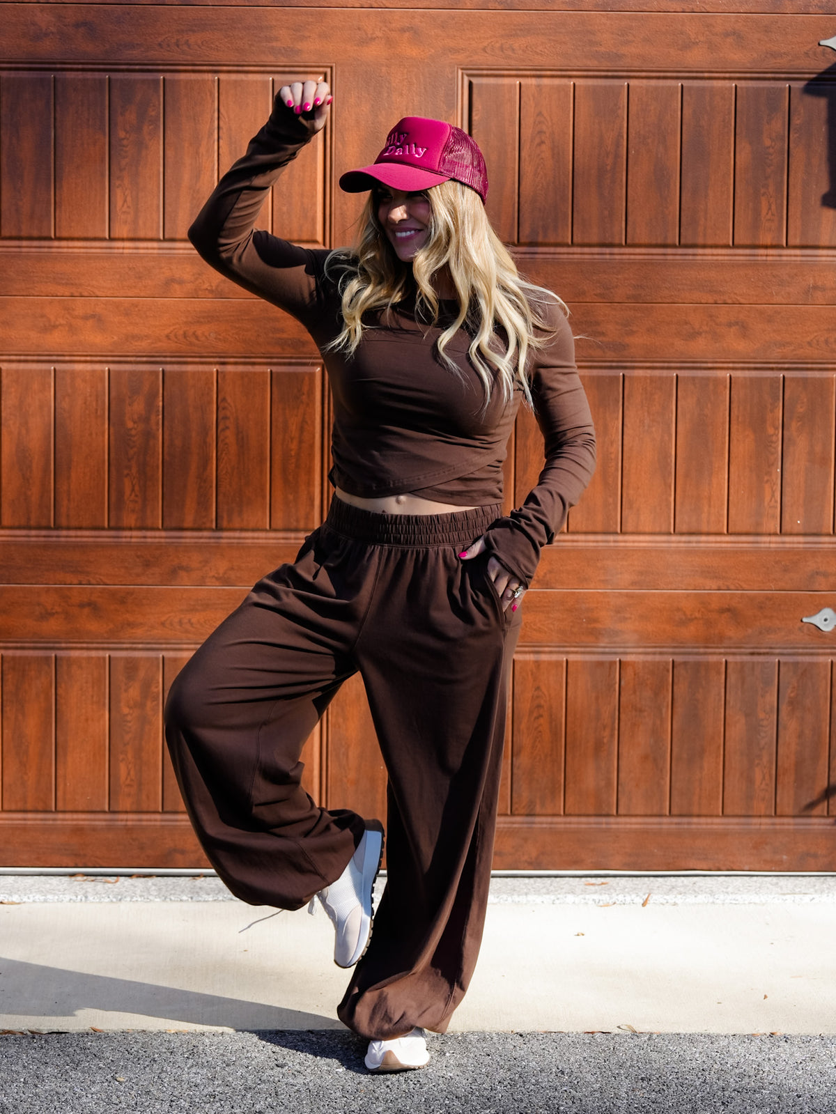 Solid Knit Cross Over Long Sleeve Top and Pants Set