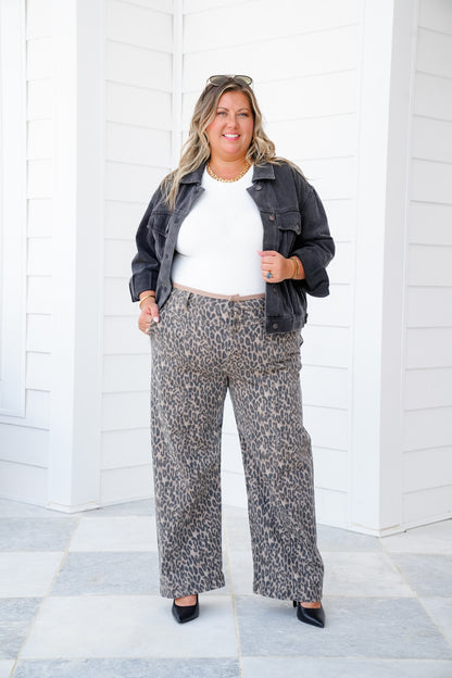 Risen Mid-Rise Cropped Relaxed Leopard Jeans