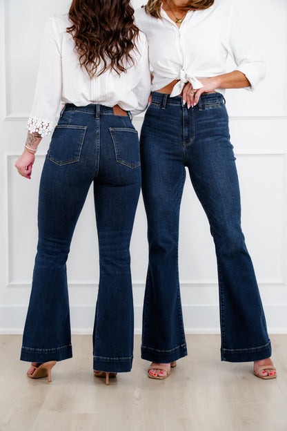 Judy Blue "The Sadie" Multi Inseam High Rise Dark Wash Trouser Flare Jeans