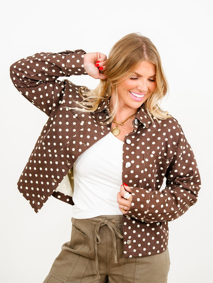 Brown Polka Dot  Long Sleeve Button Down Jacket