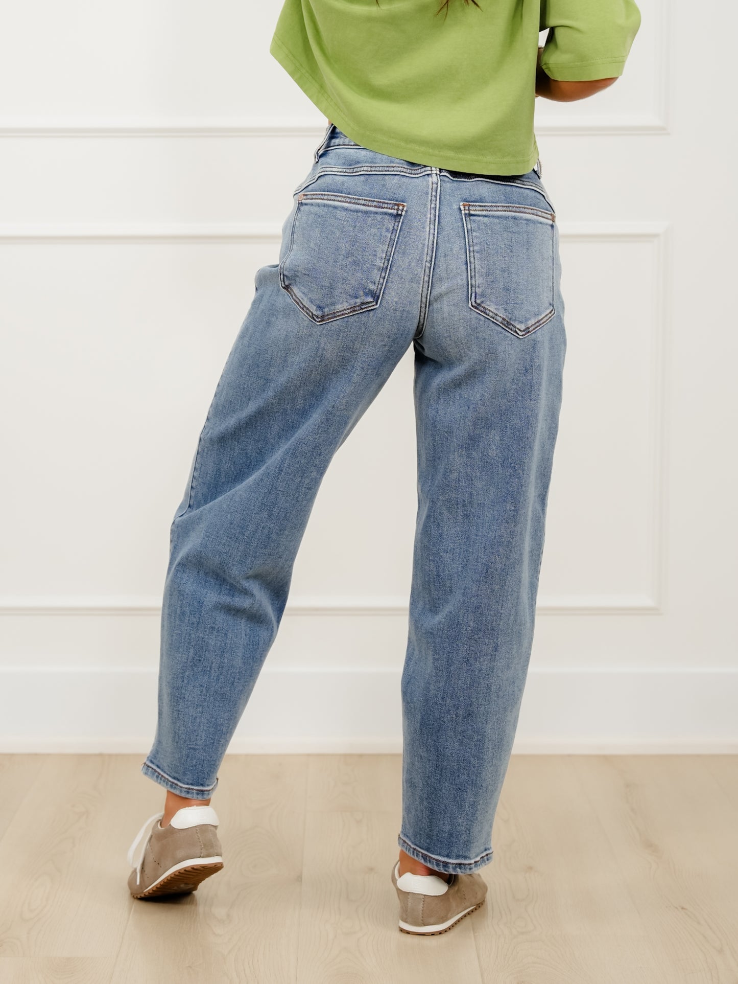 Judy Blue High Rise Medium Wash Barrel Jeans With Front Darts