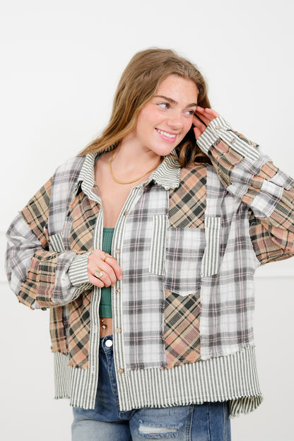 Plaid Pattern Long Sleeve Button Up Top