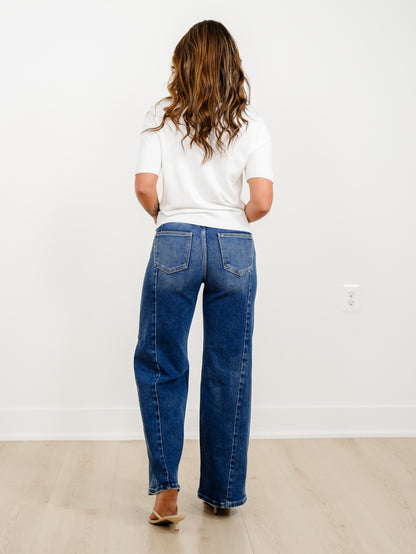 Restock! Risen The Willow Multi Inseam Dark Wash Wide Leg Seam Front Jeans