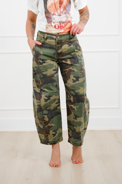 Risen Mid Rise Camo Ankle Barrel Pants