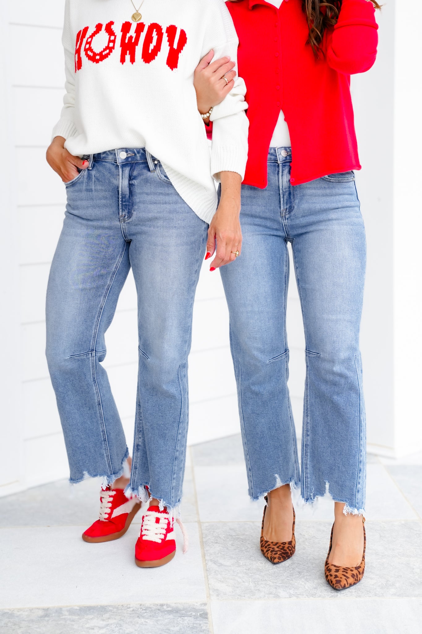 Risen High Rise Medium Wash Crop Straight Leg Jeans with Step Hem