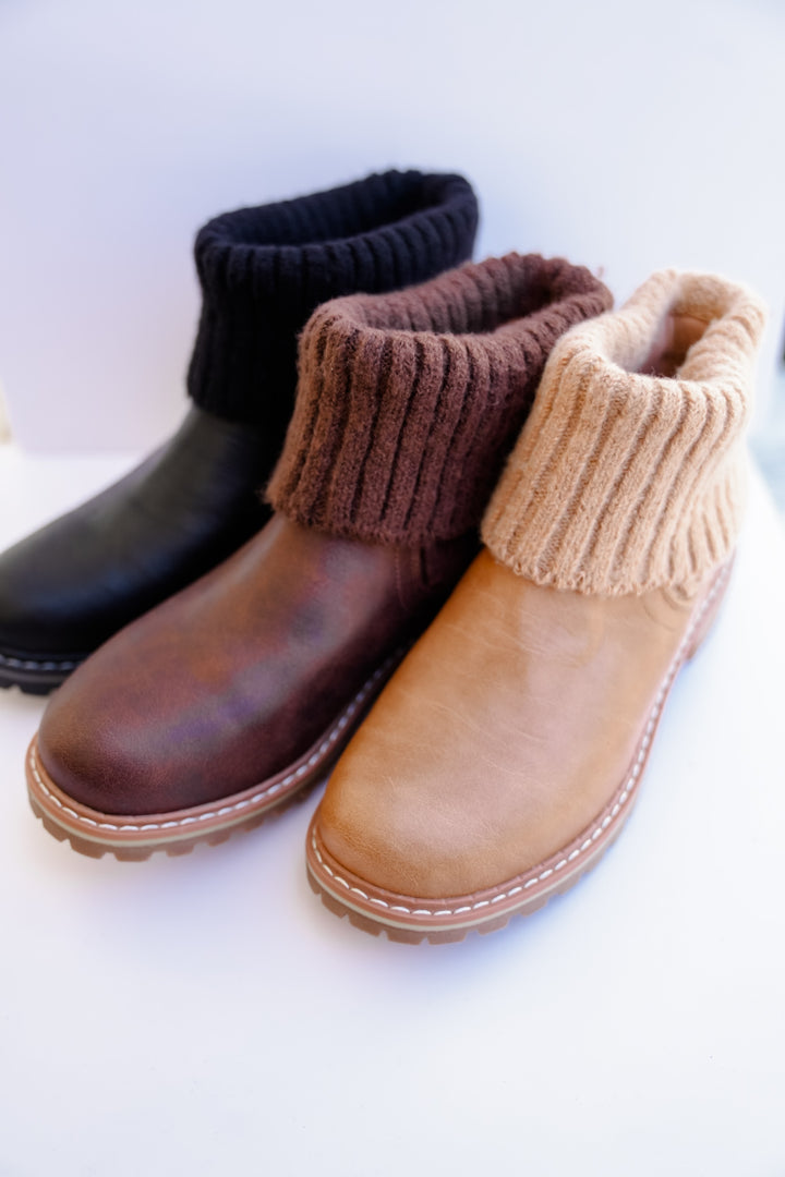 Corky's "Quiver" Vegan Leather Ankle Booties with Sweater Cuff