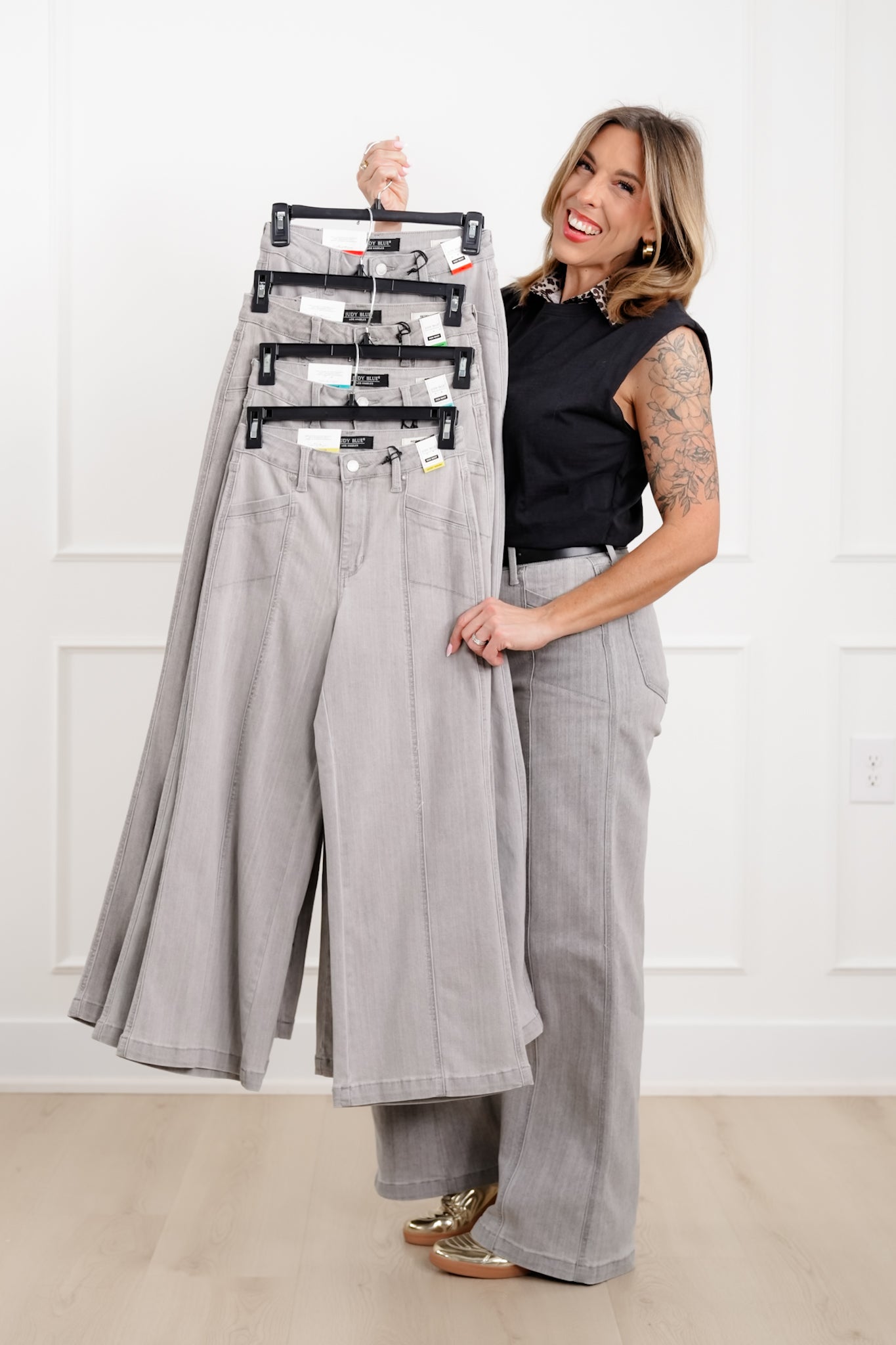 Judy Blue The Anastasia Multi Inseam High Rise Grey Retro Wide Leg Jeans