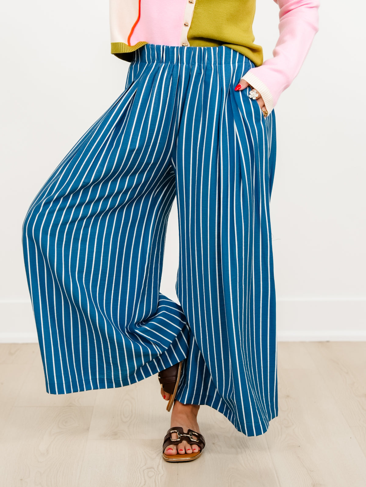 Plus/Reg stripe Elastic Waist Wide Leg Palazzo Pants