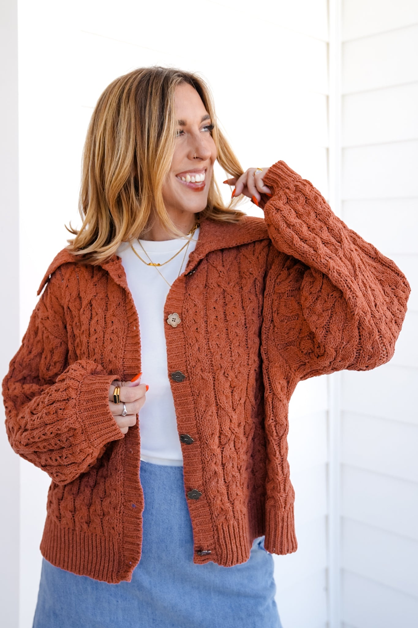 POL Knit Long Sleeve Button Up Sweater Top
