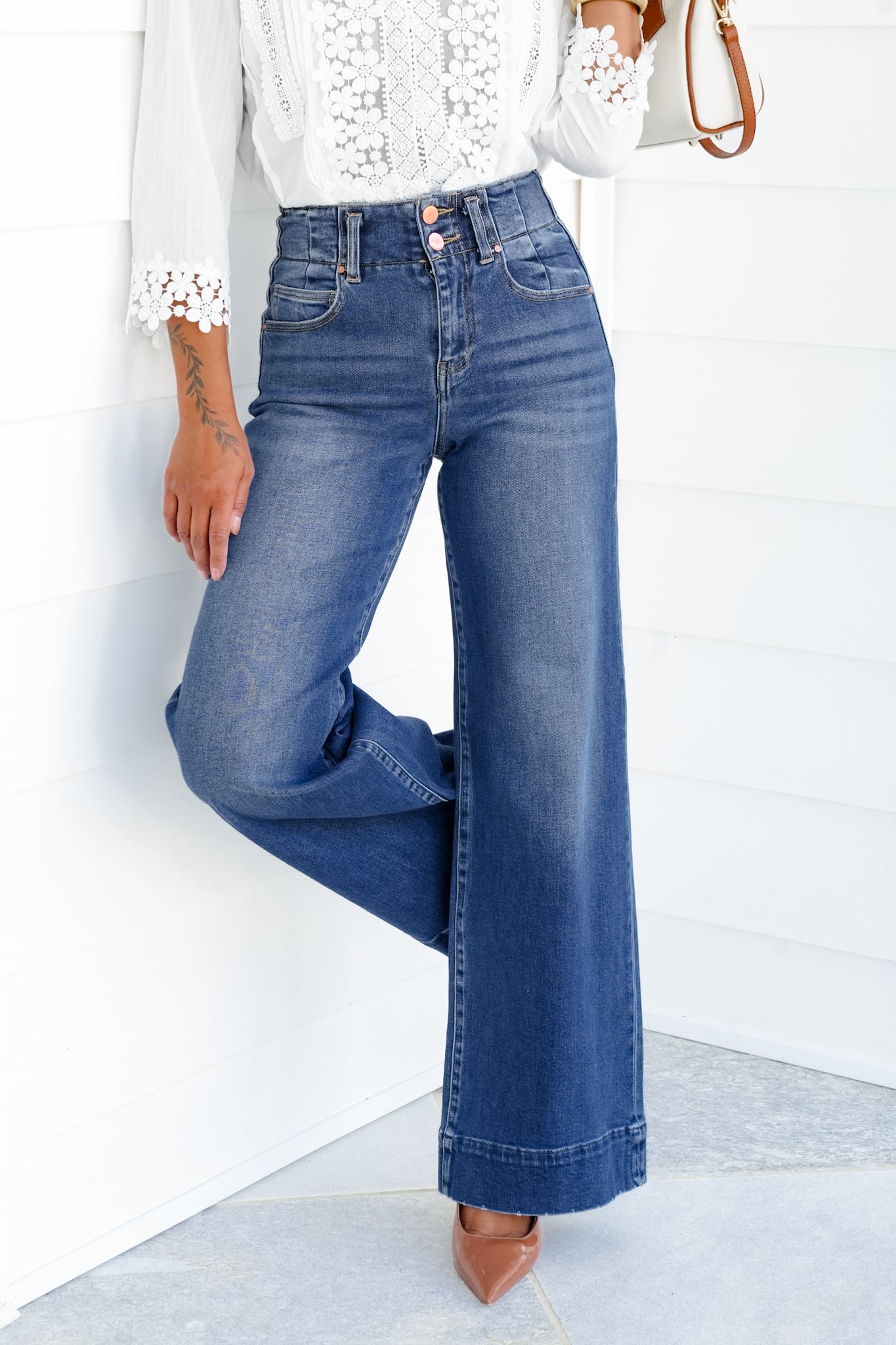 Restock! Risen You Make My Dreams Double Button Wide Leg Trouser Hem Non-Distressed Jean