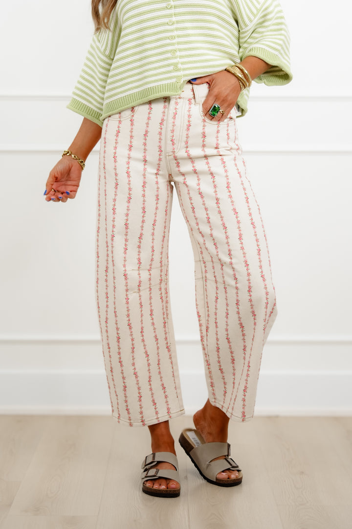 Floral Print Relaxed Barrel Pants
