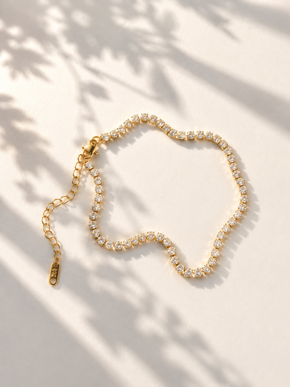 18K Non Tarnish Rhinestone Tennis Anklet
