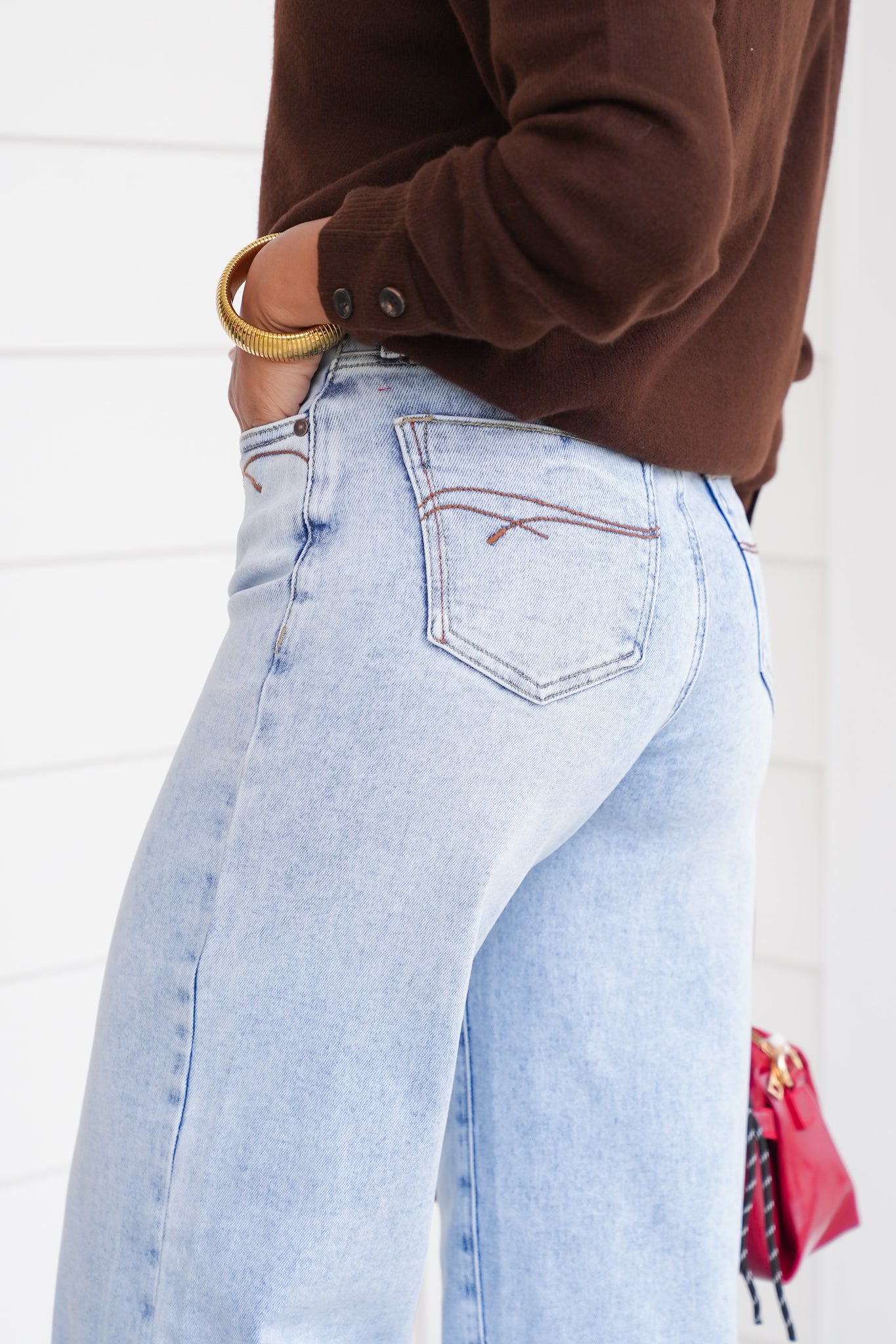 Saige High Rise Light Wash Tummy Control Wide Leg Jeans