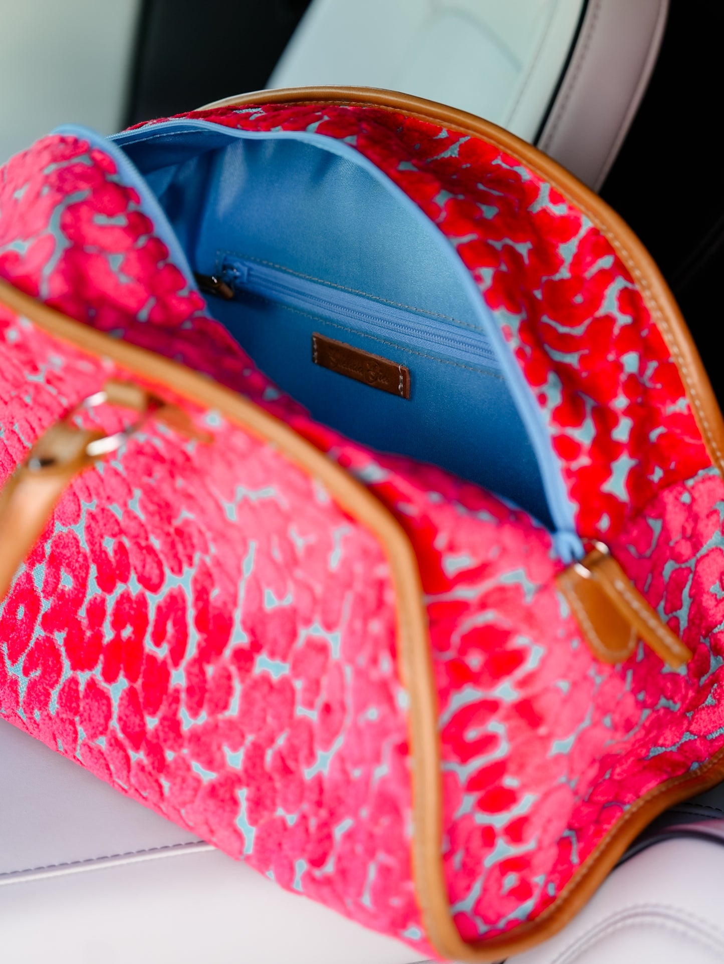 Coral/Turquoise Chenille Cheetah Bag