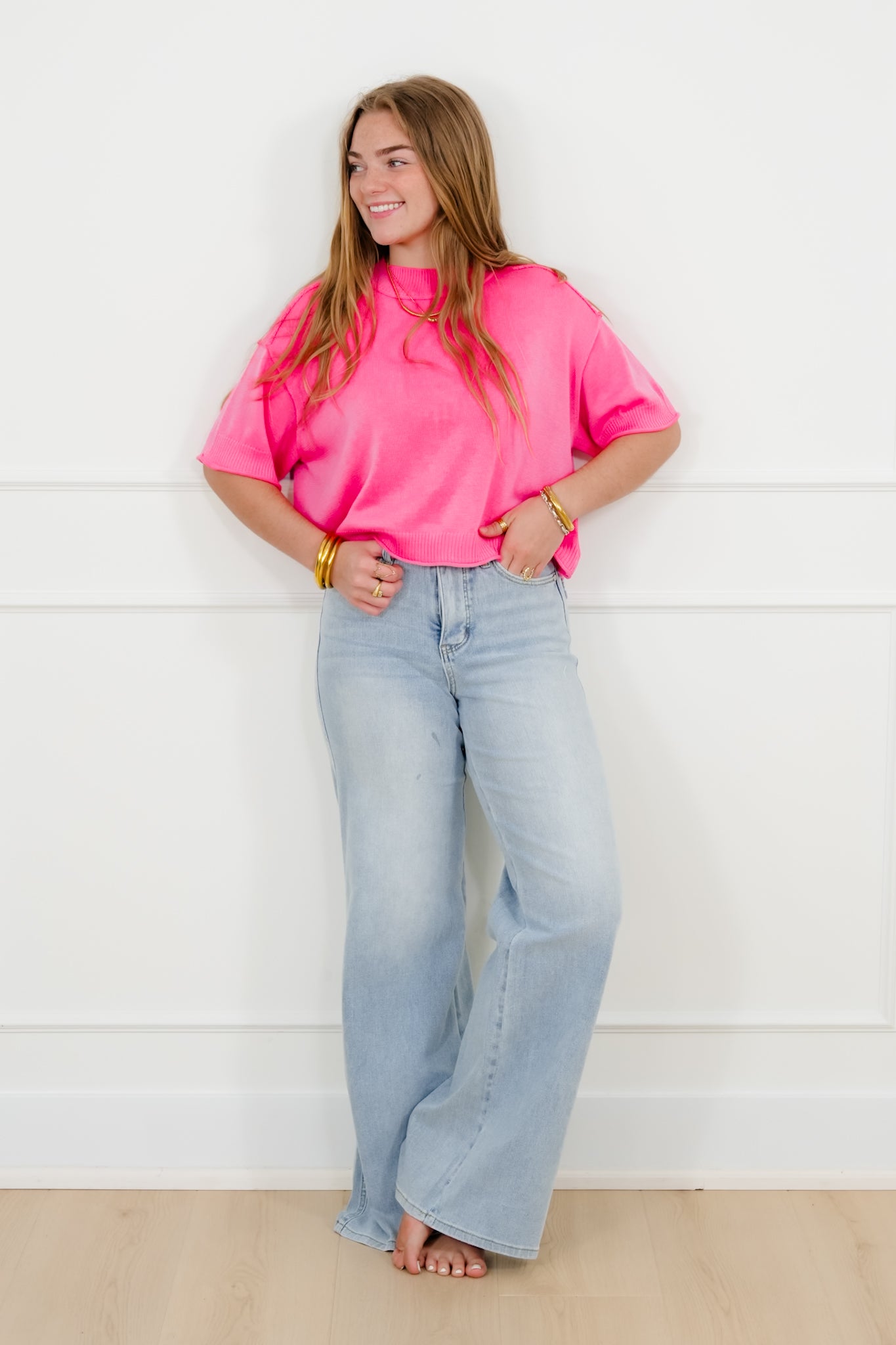 Short Sleeve Sweater with Reverse Seams