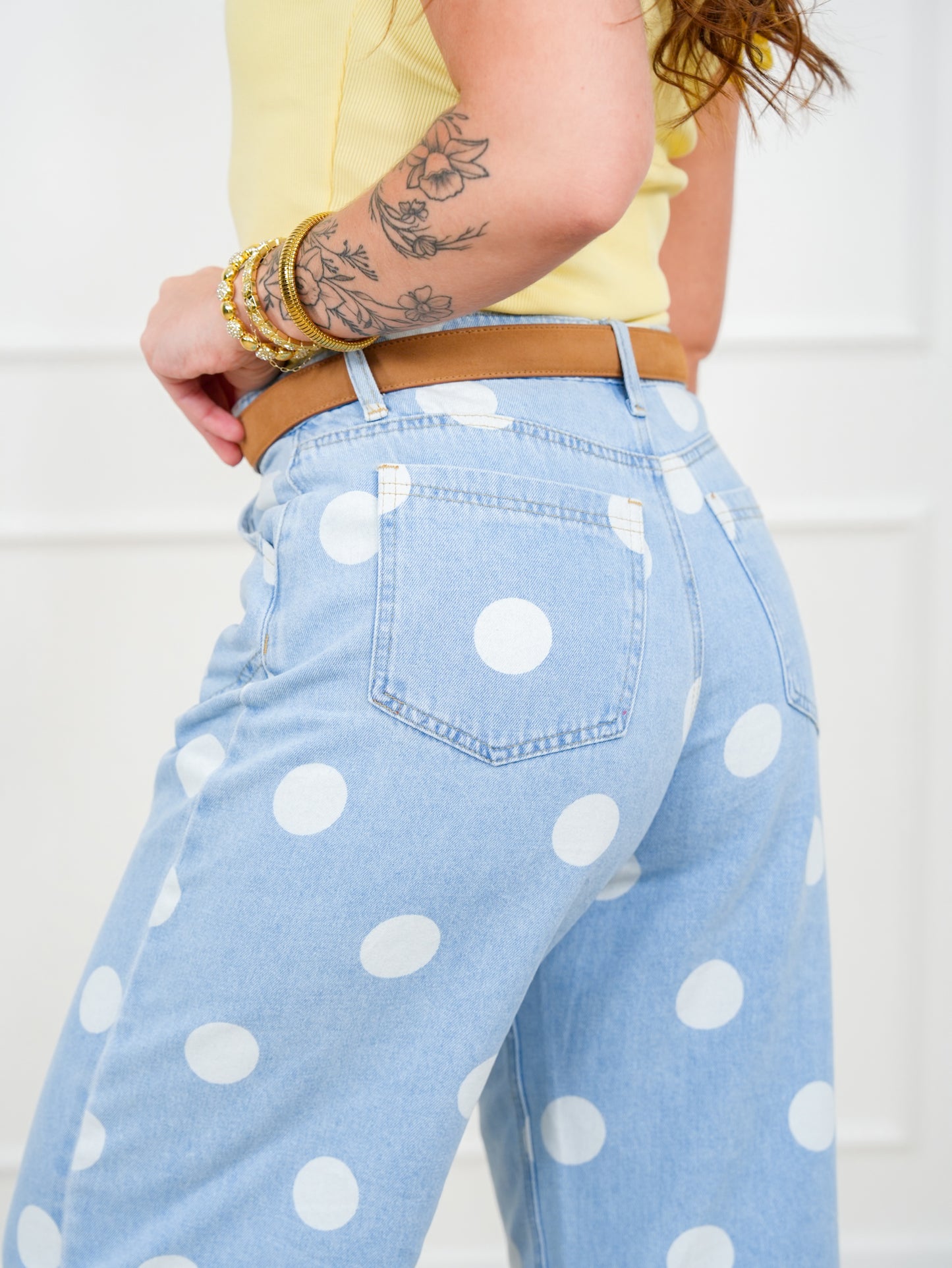 Restock! Light Wash Polka Dot Cuffed Barrel Pants