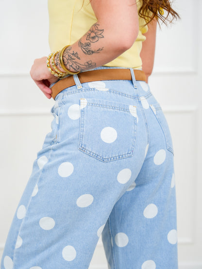 Restock! Light Wash Polka Dot Cuffed Barrel Pants