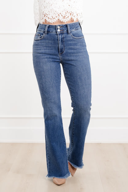 Judy Blue The Delilah High Rise Medium Wash Double Button Frayed Hem Bootcut Jeans