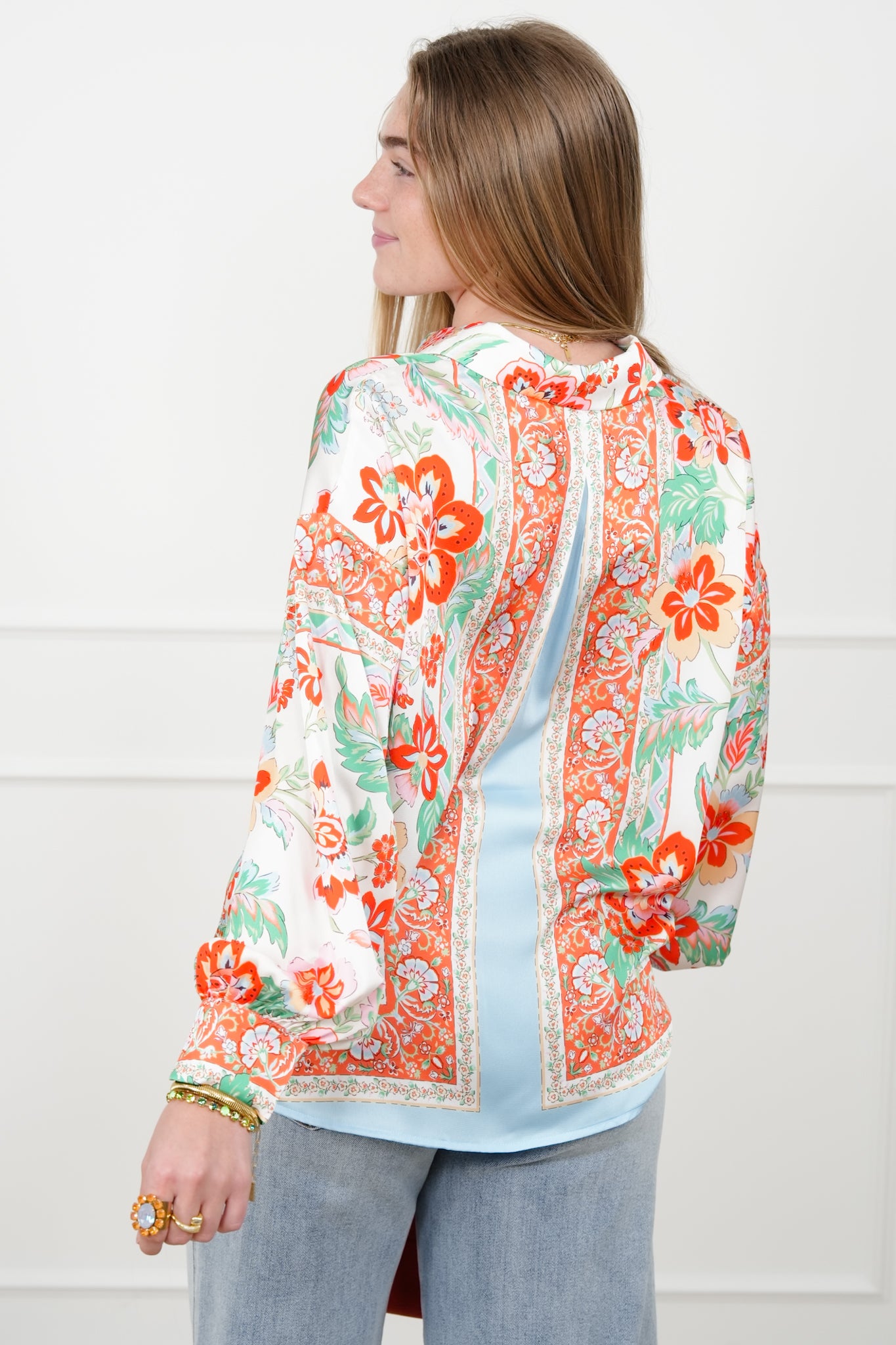 Floral Pattern Long Sleeve Button Up Blouse
