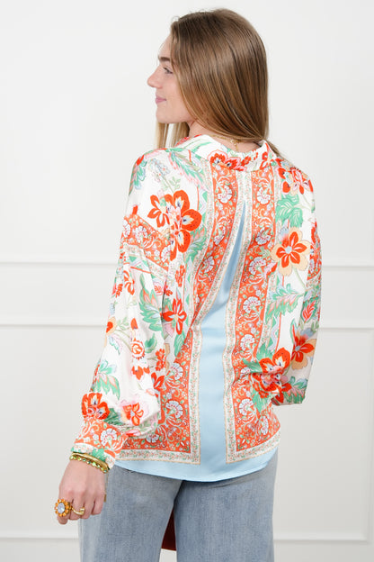 Floral Pattern Long Sleeve Button Up Blouse
