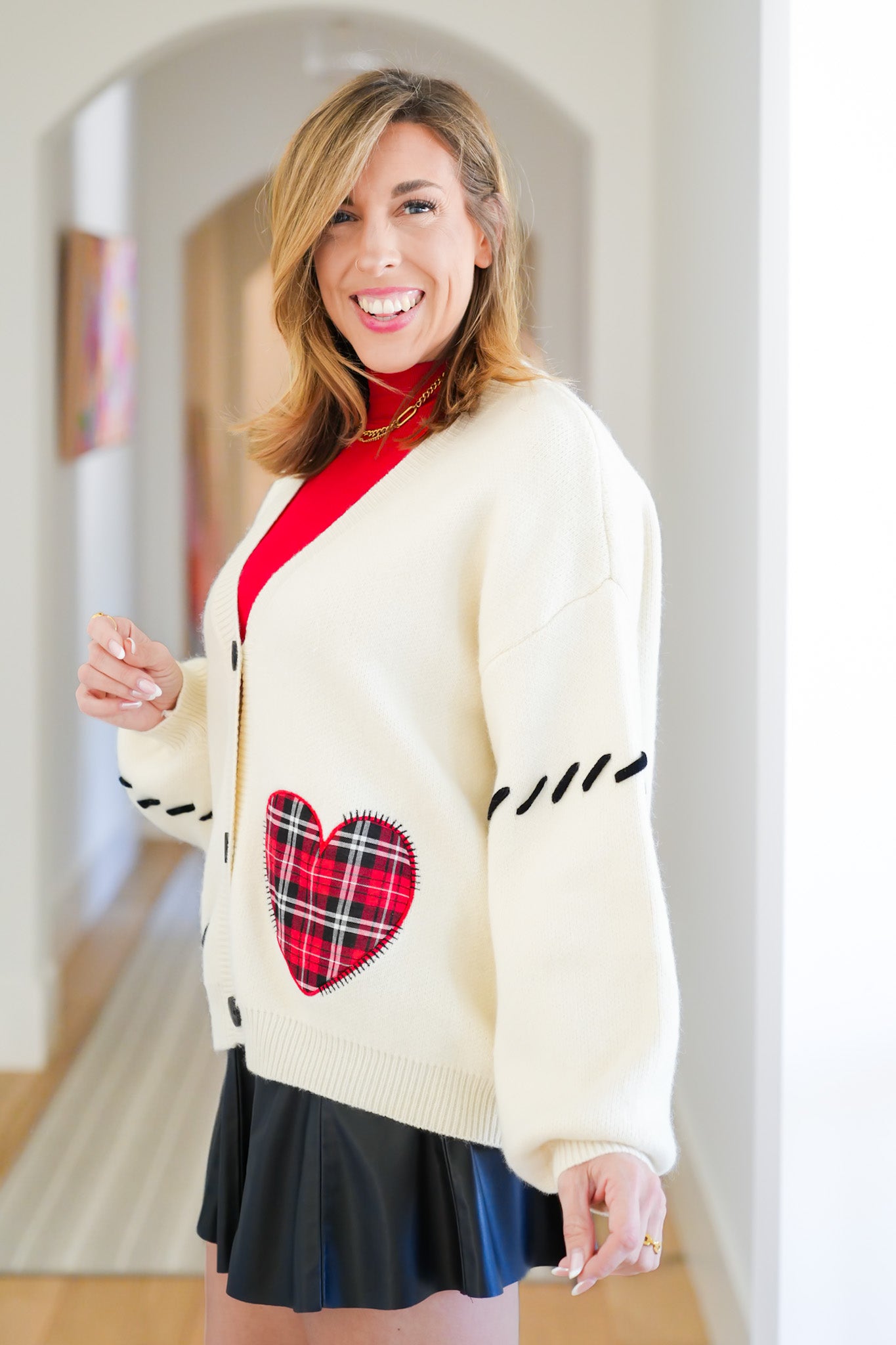 Heart Accent Long Sleeve Button Down Cardigan