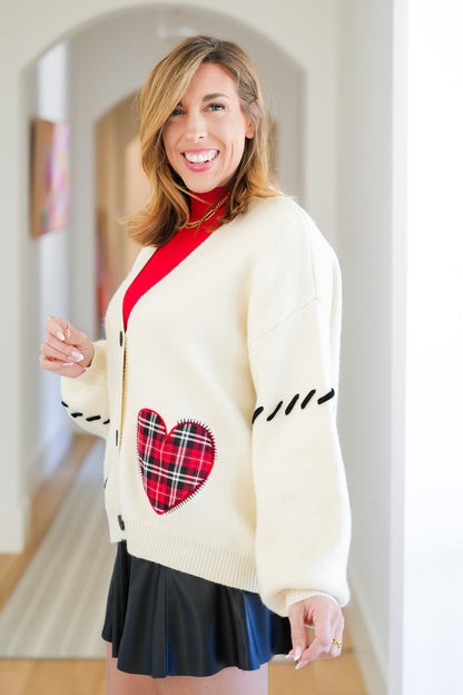 Heart Accent Long Sleeve Button Down Cardigan