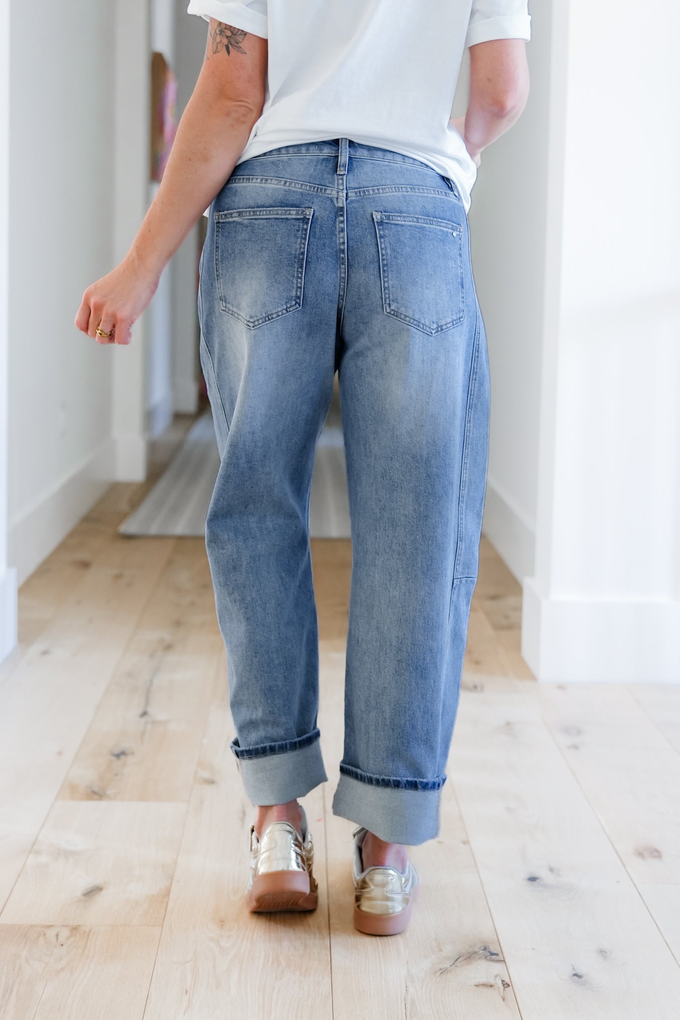 Mica High Rise Light Wash Barrel Jean with Cuffed Hem