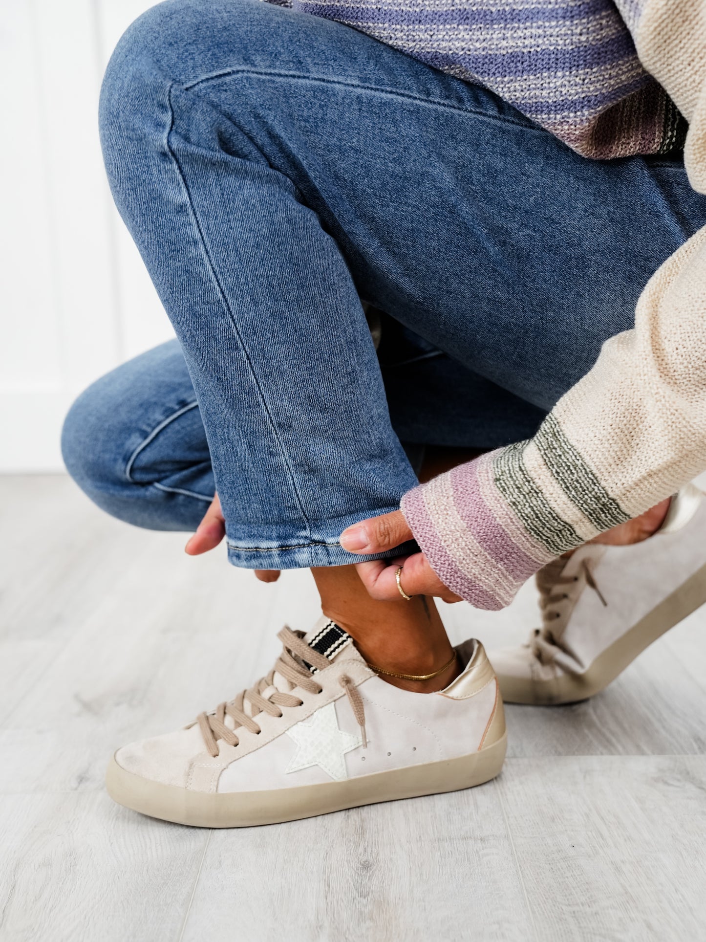 Special A Mid Rise Medium Wash Slim Cuffed Boyfriend Jeans