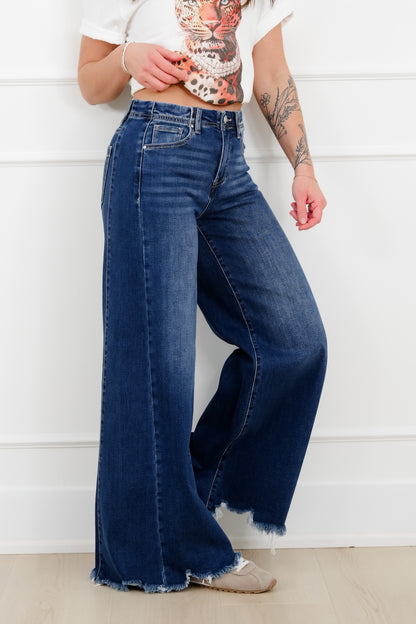 Restock! Risen High Rise Dark Wash Wide Leg Jeans