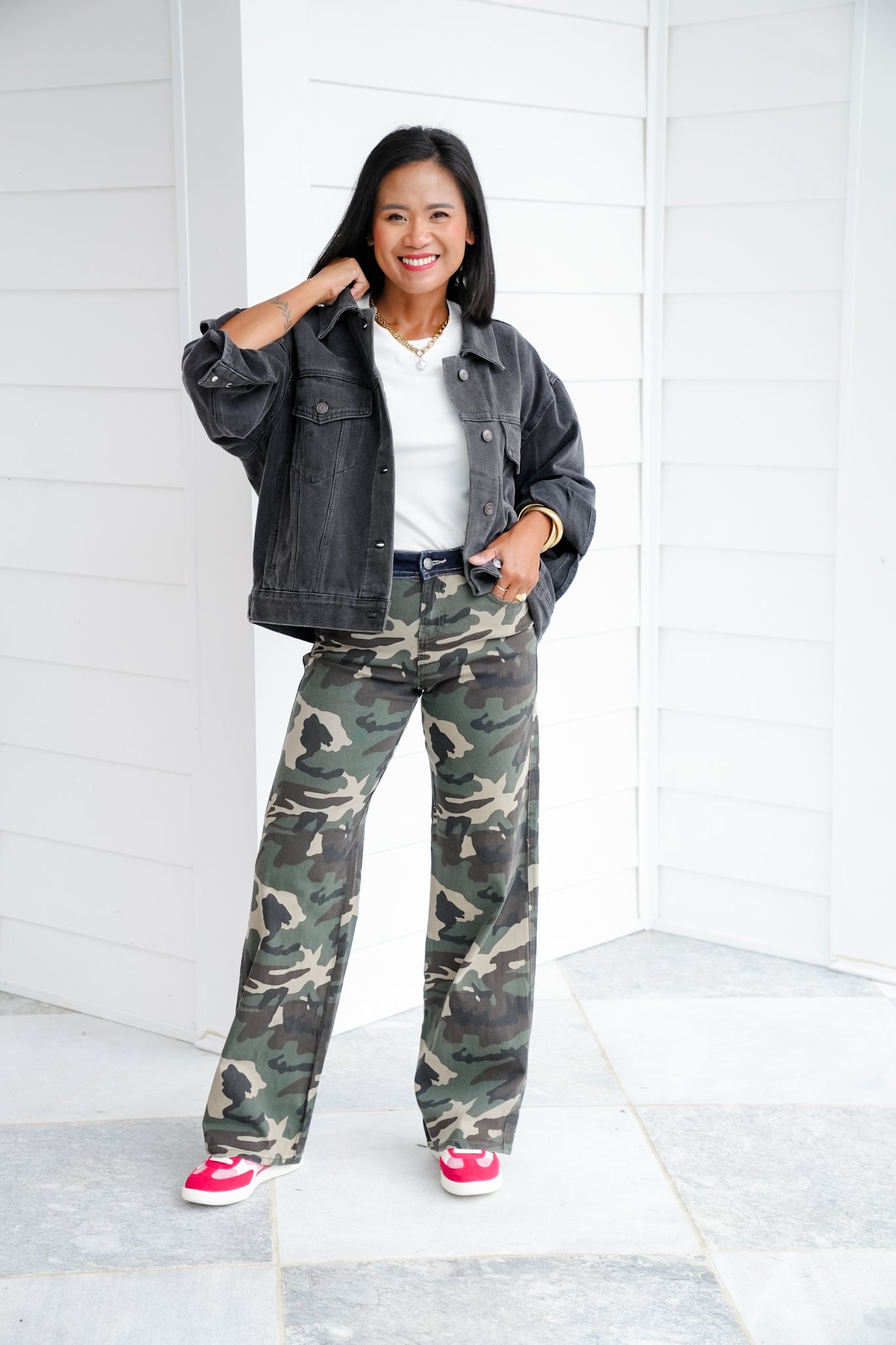 Risen Mid Rise Camo Wide Straight Leg Pants