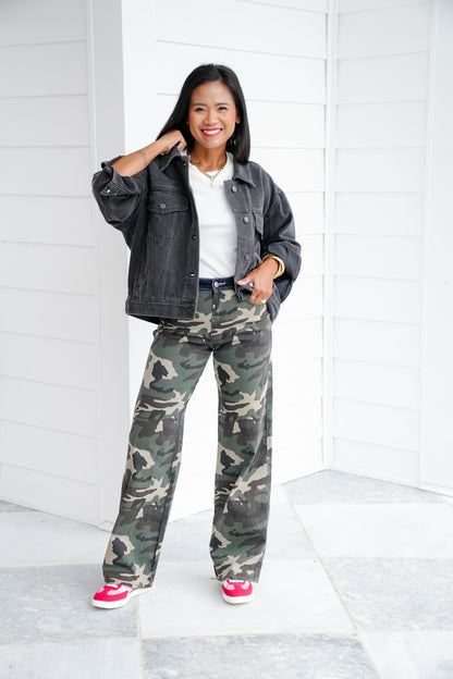 Risen Mid Rise Camo Wide Straight Leg Pants