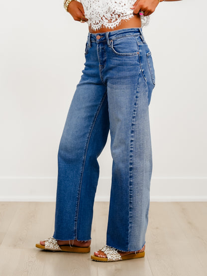 Risen High Rise Medium Wash Slouchy Barrel Jeans With Contrasting Wash
