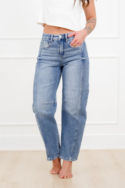 Restock! Risen The Hollis Rise Medium Wash Boyfriend Cuffed Barrel Jeans