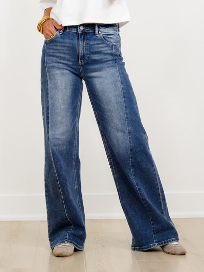 Restock! Risen The Willow Multi Inseam Dark Wash Wide Leg Seam Front Jeans