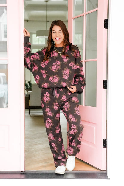 Floral Print Long Sleeve Crew Neck Sweatshirt