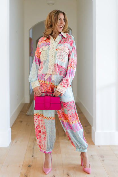 POL Multi Print Long Sleeve Button Down Top