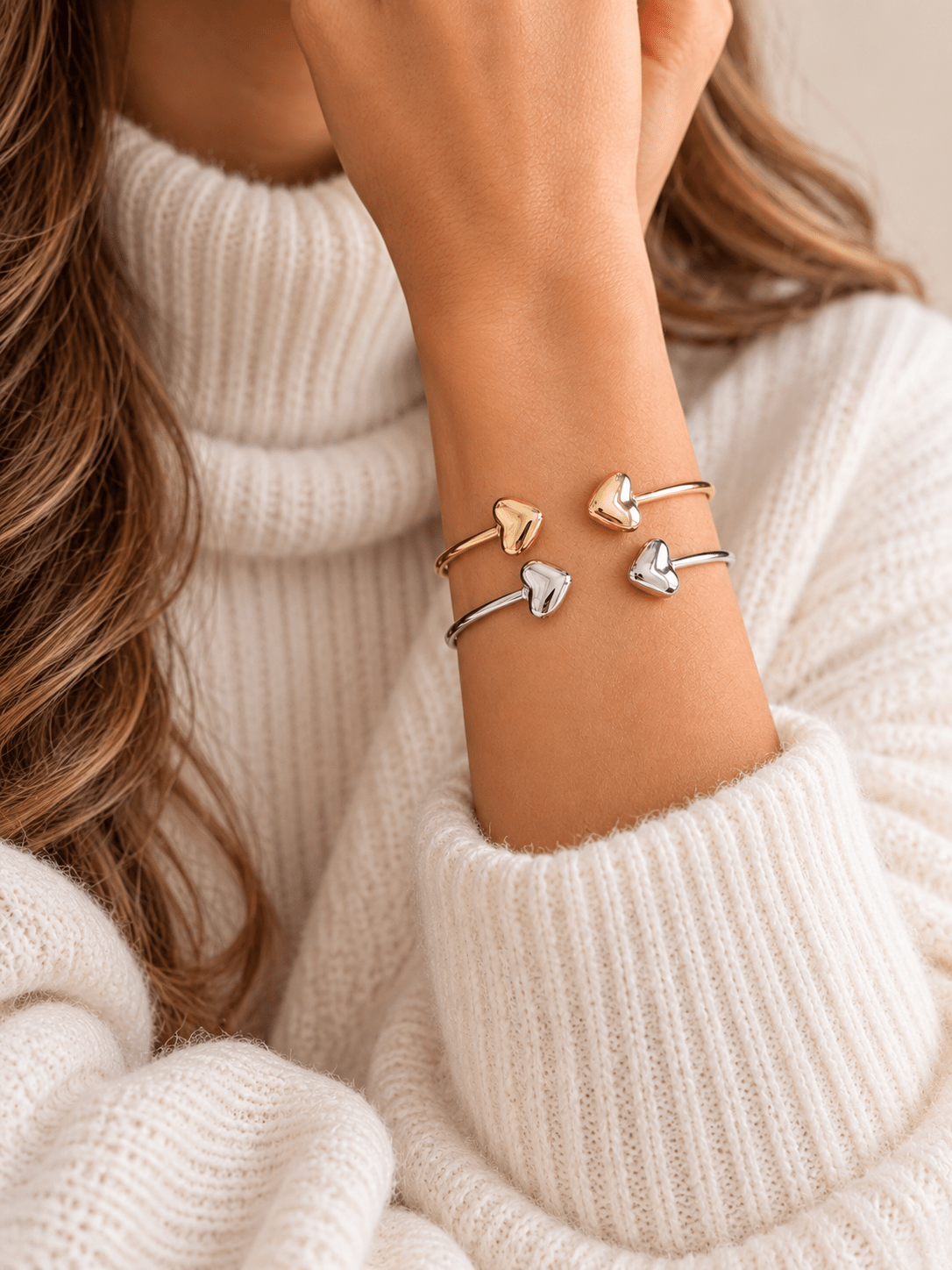 Double Heart Open Bracelet - Freckled Poppy