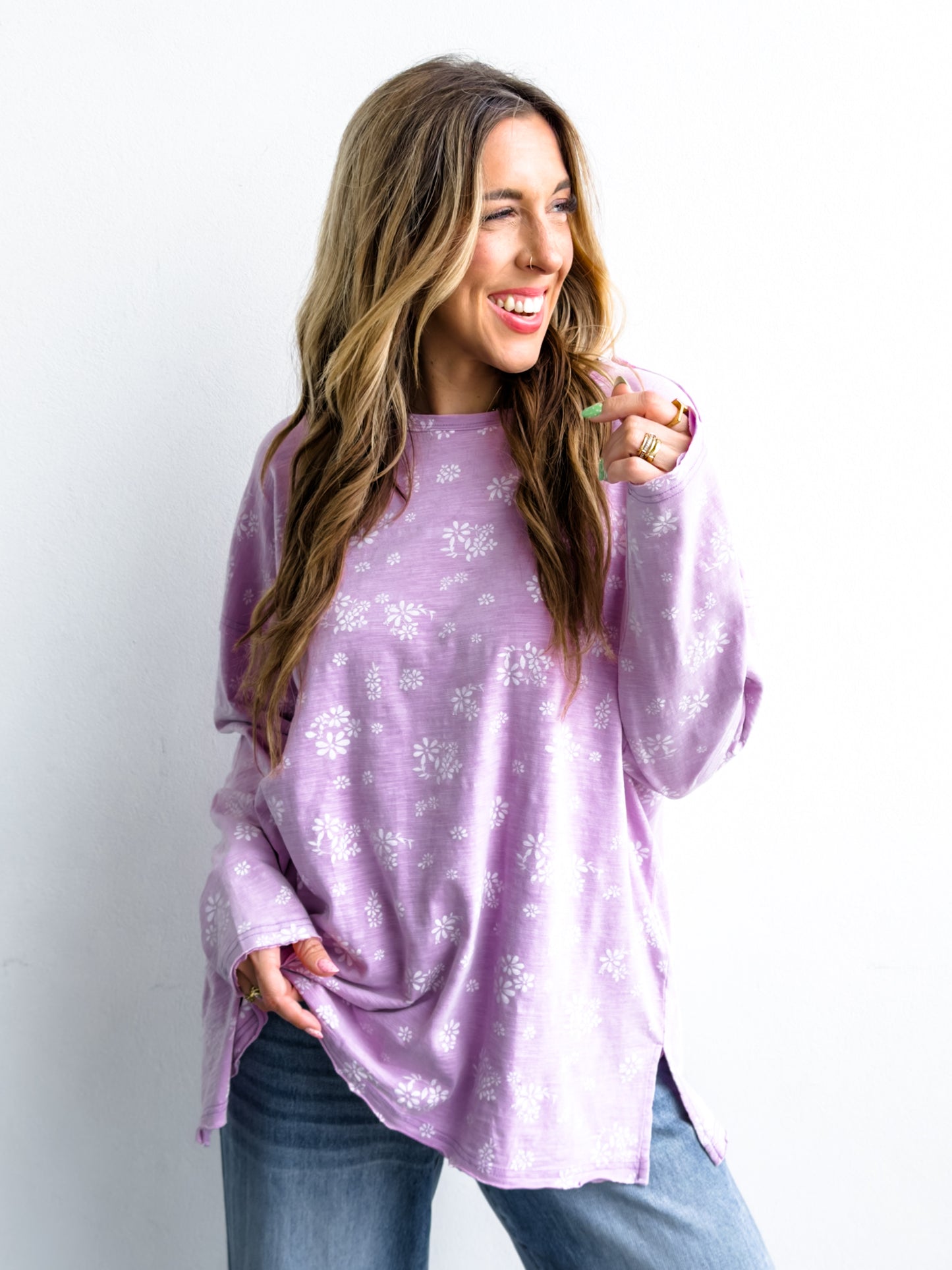 Floral Long Sleeve Round Neck Top