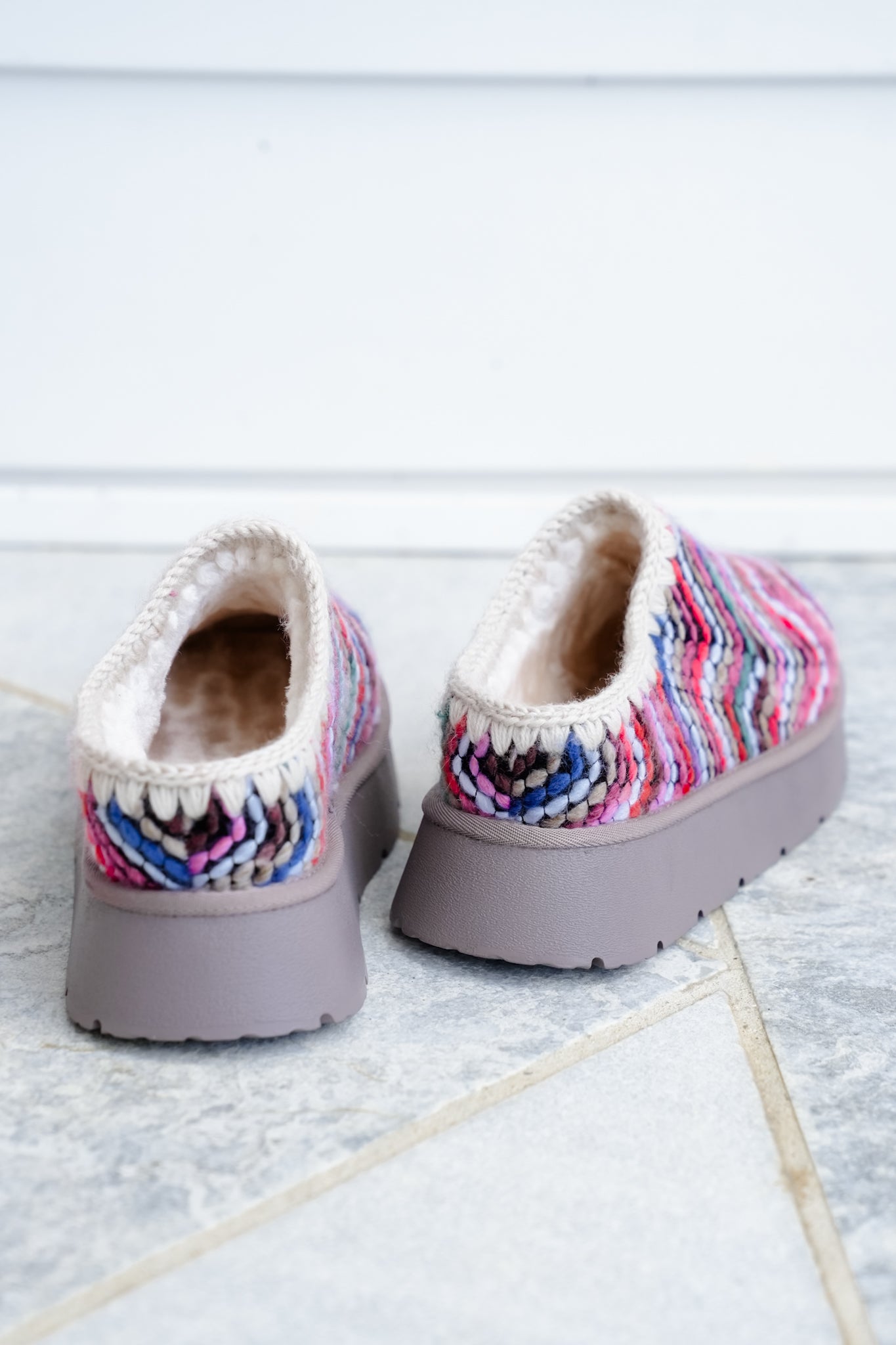Colorful Chevron Knit Platform Mule Slippers