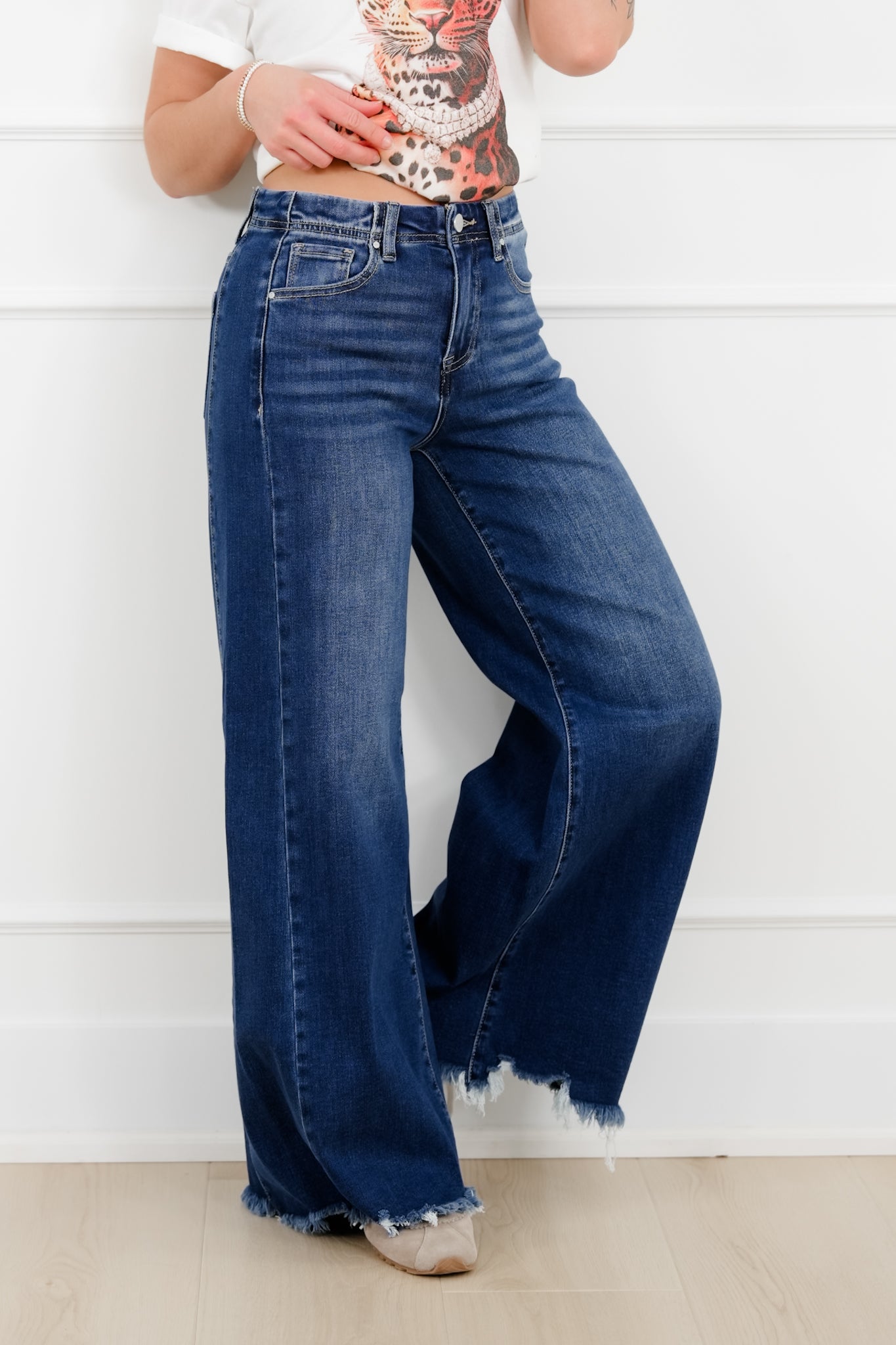 Restock! Risen High Rise Dark Wash Wide Leg Jeans