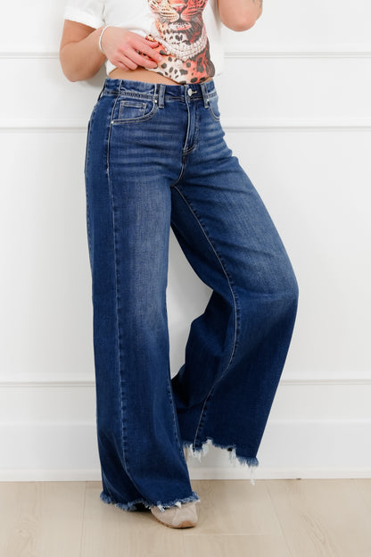 Restock! Risen High Rise Dark Wash Wide Leg Jeans