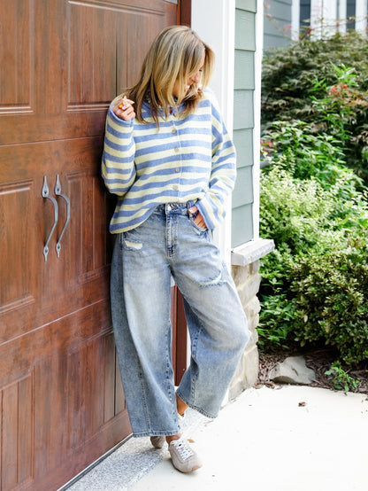 Cello High Rise Medium Wash Barrel Jeans With Side Panels