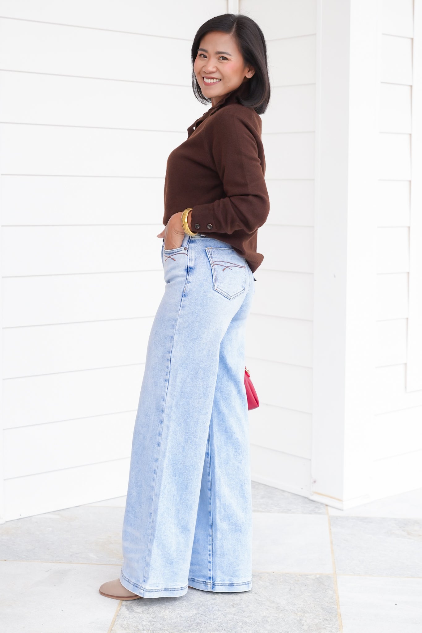 Saige High Rise Light Wash Tummy Control Wide Leg Jeans